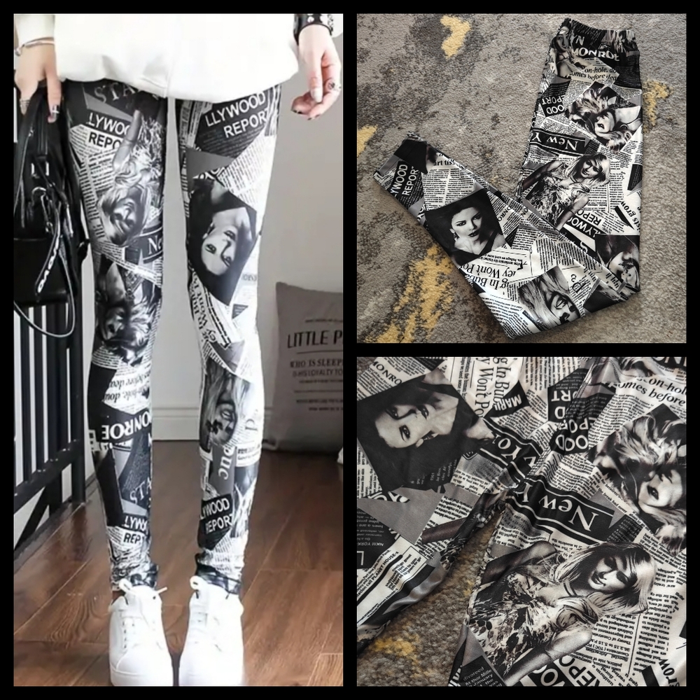 Stretchy High waist Black & White  New Print Fashion leggings/tights